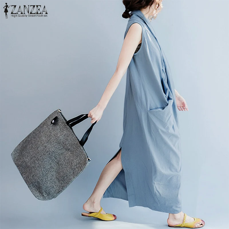 ZANZEA Oversize Asymmetrical Maxi Dress Women's Summer 2025 Holiday Sundress Female V Neck Draped Vestidos Rayon Robes Femme 2