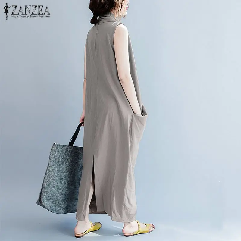 ZANZEA Oversize Asymmetrical Maxi Dress Women's Summer 2025 Holiday Sundress Female V Neck Draped Vestidos Rayon Robes Femme 5