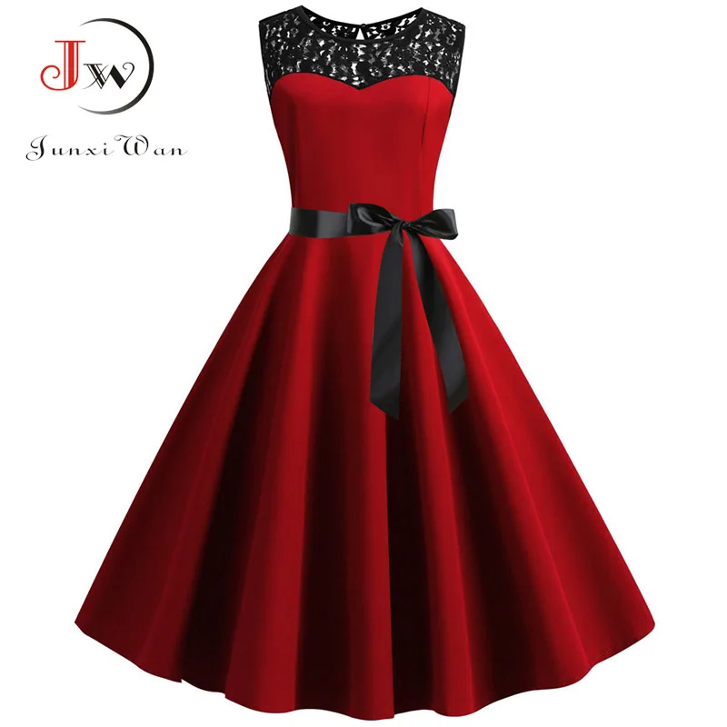 Blue Lace Patchwork Summer Dress Women Elegant Vintage Party Dress Casual Office Ladies Work Dress 3