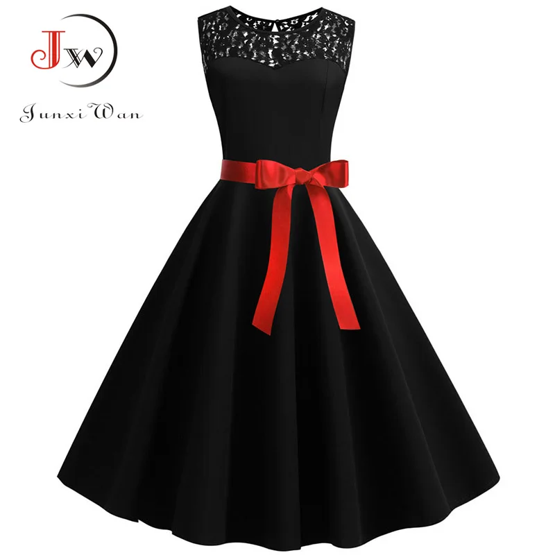Blue Lace Patchwork Summer Dress Women Elegant Vintage Party Dress Casual Office Ladies Work Dress 5