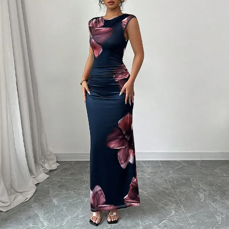 Sexy Bodycon Maxi Dresses For Women 2025 Summer Fashion Sleeveless O-neck Slim Long Party Dress Elegant Vestidos 2