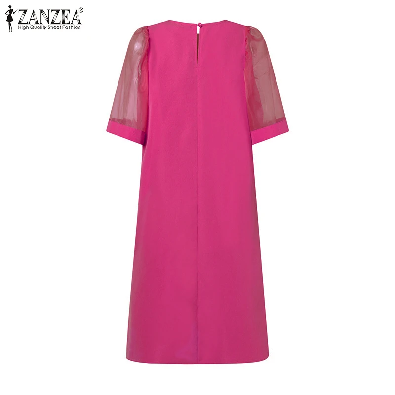 ZANZEA Women Vintage Vestidos Solid Mesh Patchwork Sundress Casual Summer Mini Dress Party Ruffle Short Sleeve Loose Dresses 5
