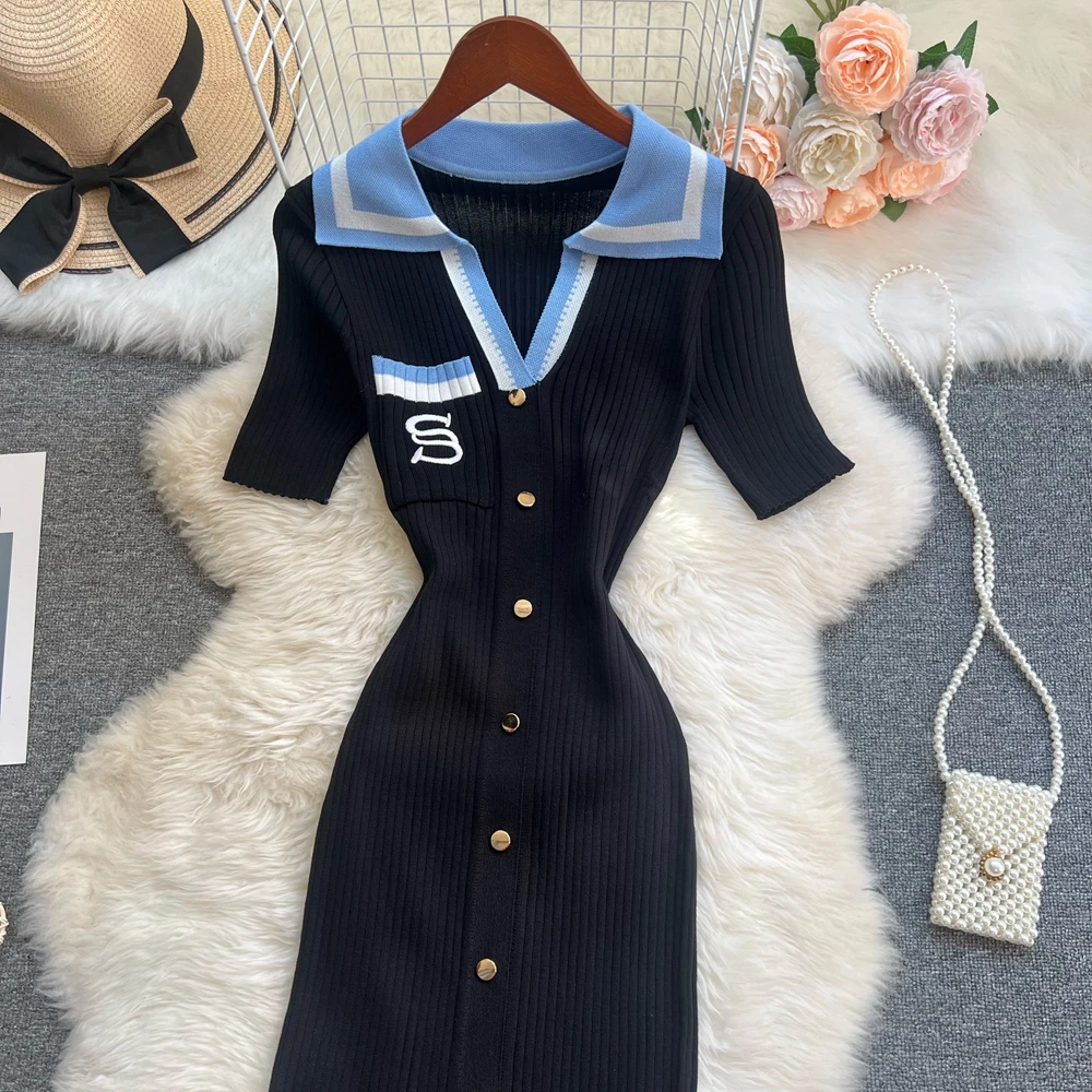 YuooMuoo Chic Fashion Sexy Wrap Hips Knitted Long Dress 2026 New Brand Fashion Embroidery Single-breasted Shirt Dress Streetwear 6