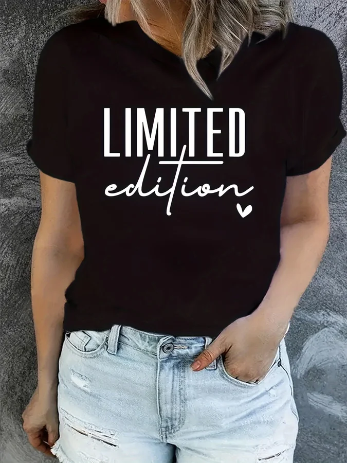 Women's Fashion T-Shirt Casual Limited Edition Graphic Tee Fashionable Letter Urban Style Print Women'S Round Neck T-Shirt 3