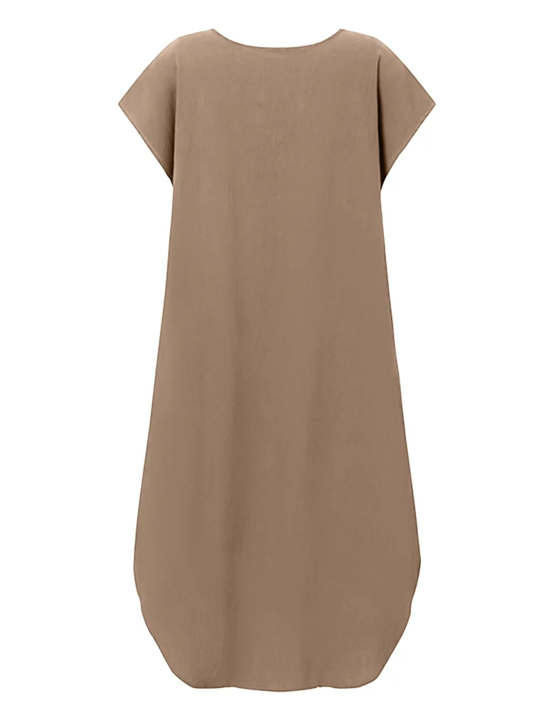 ZANZEA Summer Casual Cotton Dress for Woman O-Neck Short Cap Sleeve Loose Cotton Knee-Length Dress Vacation Day Wear Robes Femme 5