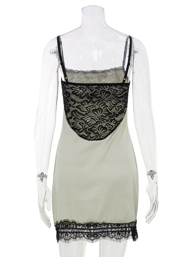 Lace Patchwork Women Mini Dresses Sexy Clubwears Split Camisole Vestidos Fashion Female Summer Party Elegant Sheath Outfits 6