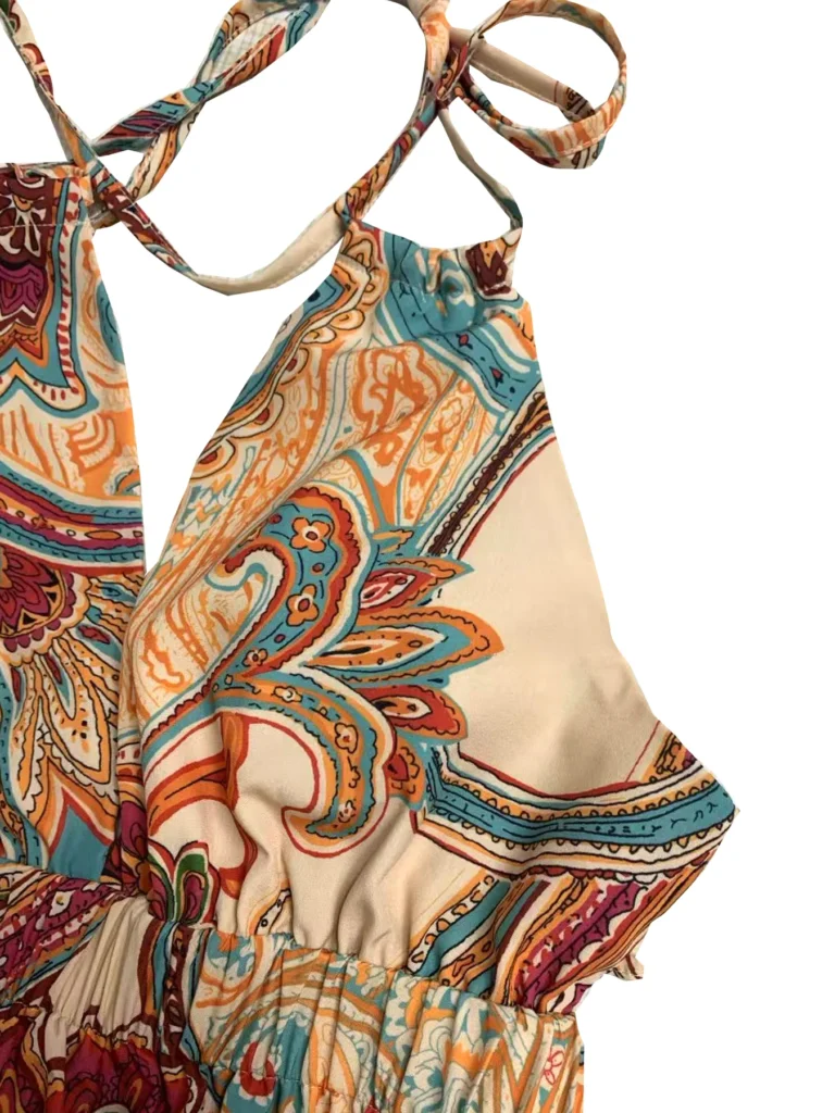 Women's Boho Printed Halter Backless Tie-Back Crop Mini Dress, Casual & Resort Style, Spring/Summer 6
