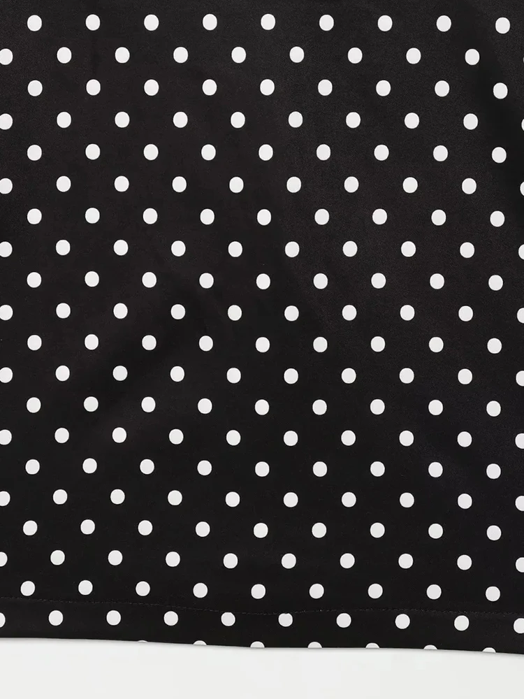 Women Retro Polka Dot Mini A-line Dress Women Elegant Stand Collar Puff Short Sleeve Short Dresses Lady Party Dress 5