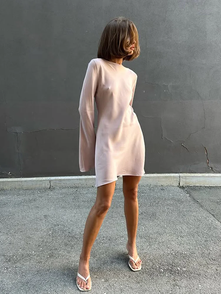 Ahagaga Fashion Women Dresses Solid Casual O-Neck Regular Long Full Sleeves Sheath Bodycon Basic Slim Fit Female Vestidos Robes 3