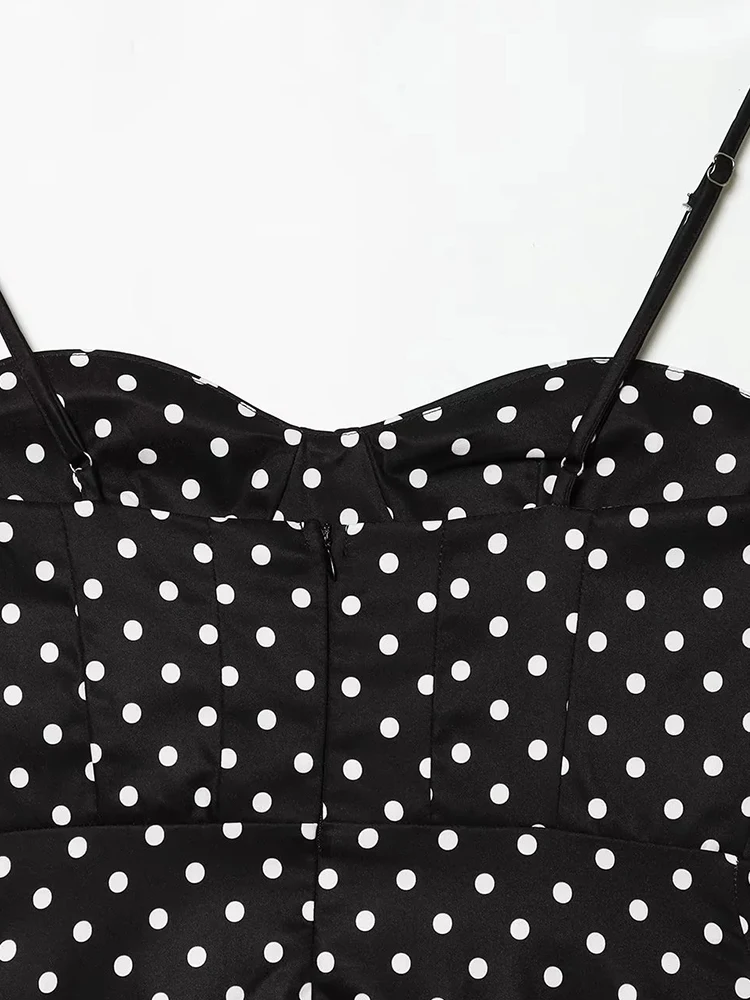 Women Retro Polka Dot Mini A-line Dress Women Elegant Stand Collar Puff Short Sleeve Short Dresses Lady Party Dress 4