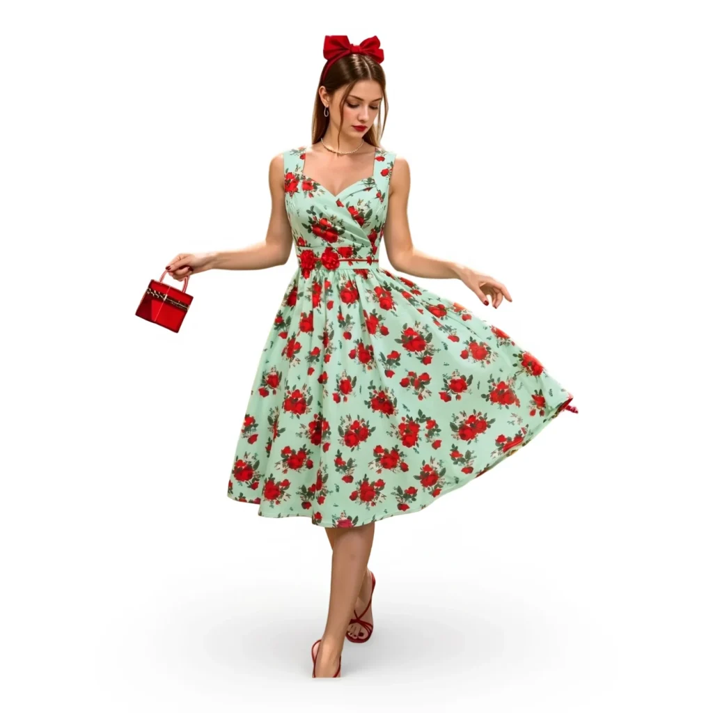 Women's Sleeveless V Neck Floral Print Midi Dress Wrap Design A Line Swing Dress Fashion Casual Ladies Daily Outfit 5