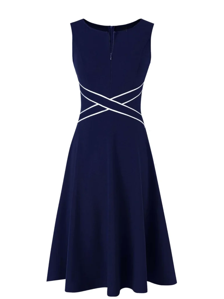 Womens Sleeveless Elegant Summer Work Office A-Line Vintage Front Zipper Business Casual Party Slim Fit And Flare Swing Dress 4