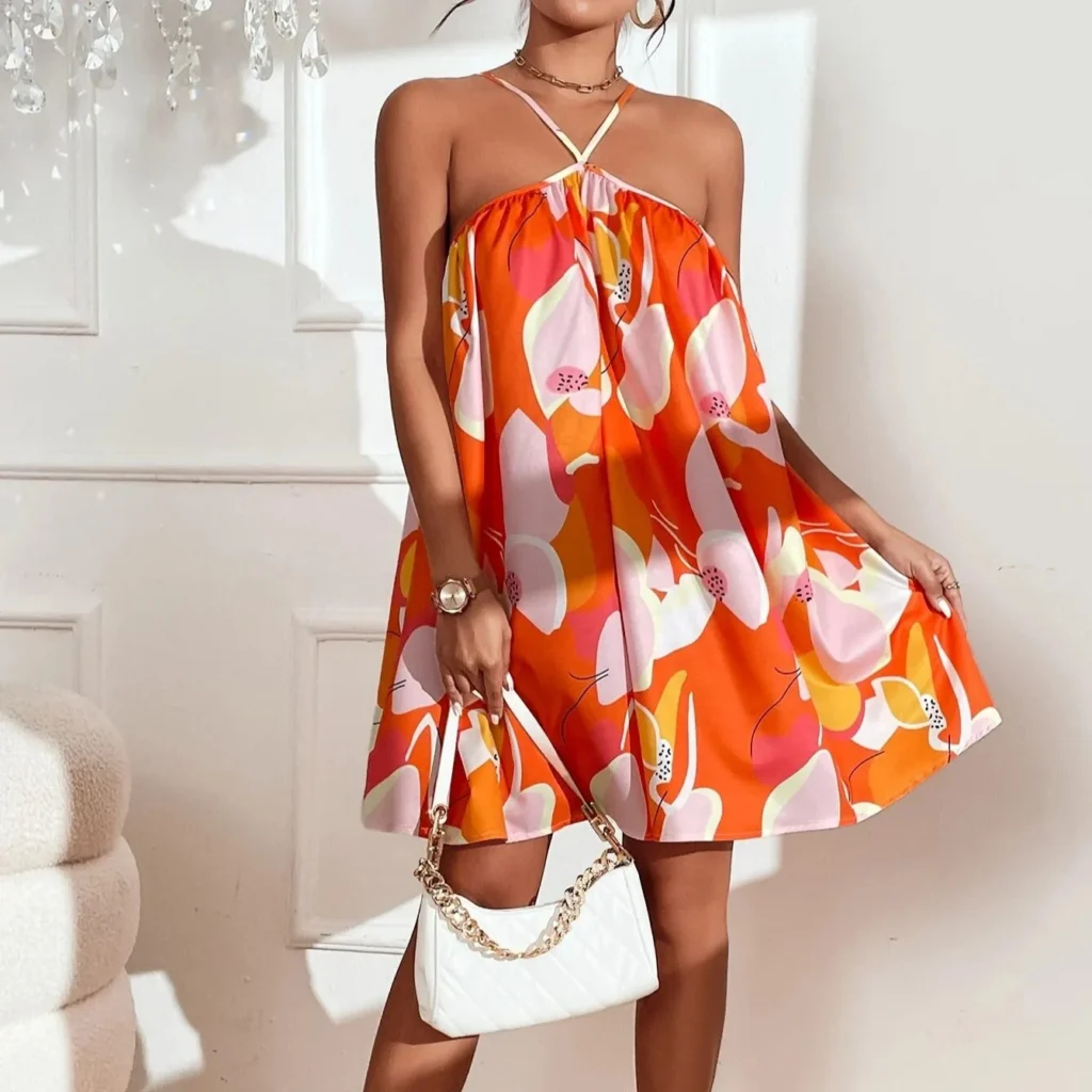 2025 Spring Summer New Cross-Border Sleeveless Strapless Mini Dress Full-Body Print Beach Vacation Style Women's Clothing 5