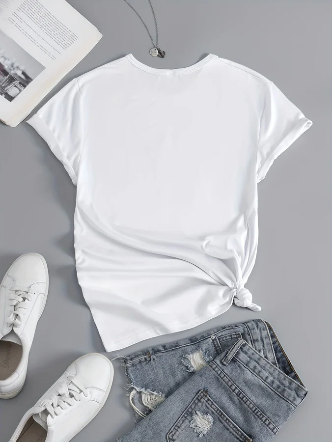 Women's Fashion T-Shirt Casual Limited Edition Graphic Tee Fashionable Letter Urban Style Print Women'S Round Neck T-Shirt 5