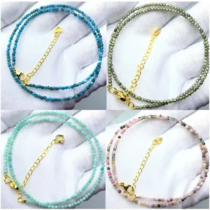 HOT Natural Stone 2mm Faceted Beads Necklace Crystal Quartz Garnet Agate Beaded Chains Fashion Simple Men Women Jewelry Gifts
