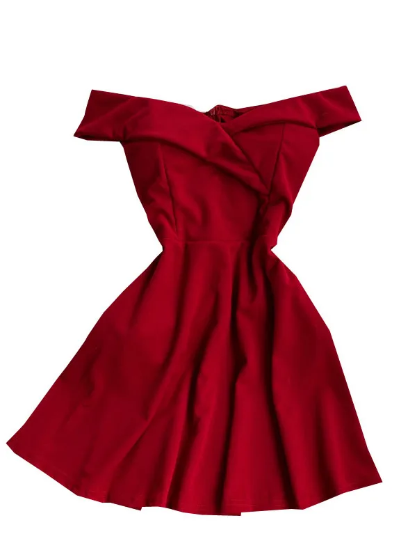 Summer Sexy One oulder A-Line Dr Slimming Pure Color High Waist ort Skirt Women's Faion Commute Korean Sle Folded 5