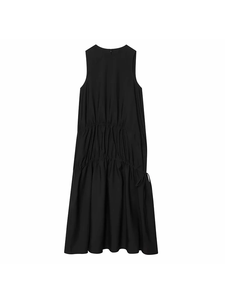 Women New Summer Sleeveless O-neck Long Dress Women's French Style Loose Vintage Bow Midi Dress Female Beach Dress Vestido 5