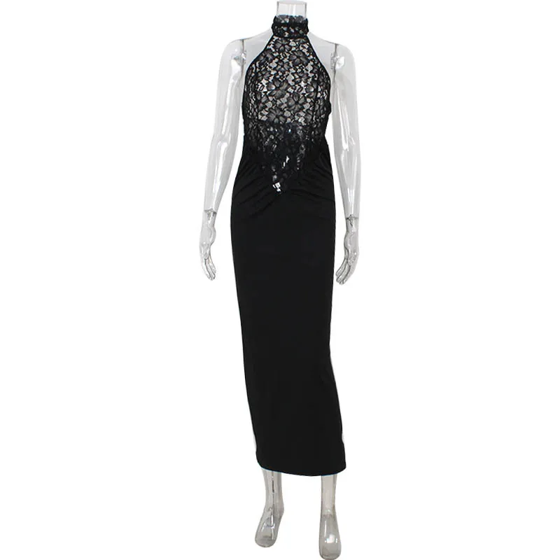Lace Patchwork Dresses For Women Fashion Sexy Streetwear Solid Sleeveless Tank Sheath Hip Wrap Long Vestidos Robe Female Elegant 5