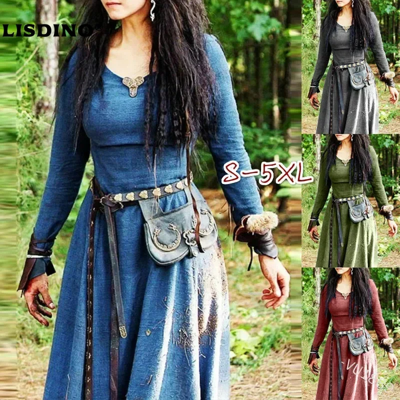 Retro Vintage Medieval Renaissance Dress Cosplay Costume Tunic Dress Viking Ranger Elven Women's Celtic Viking Halloween 1