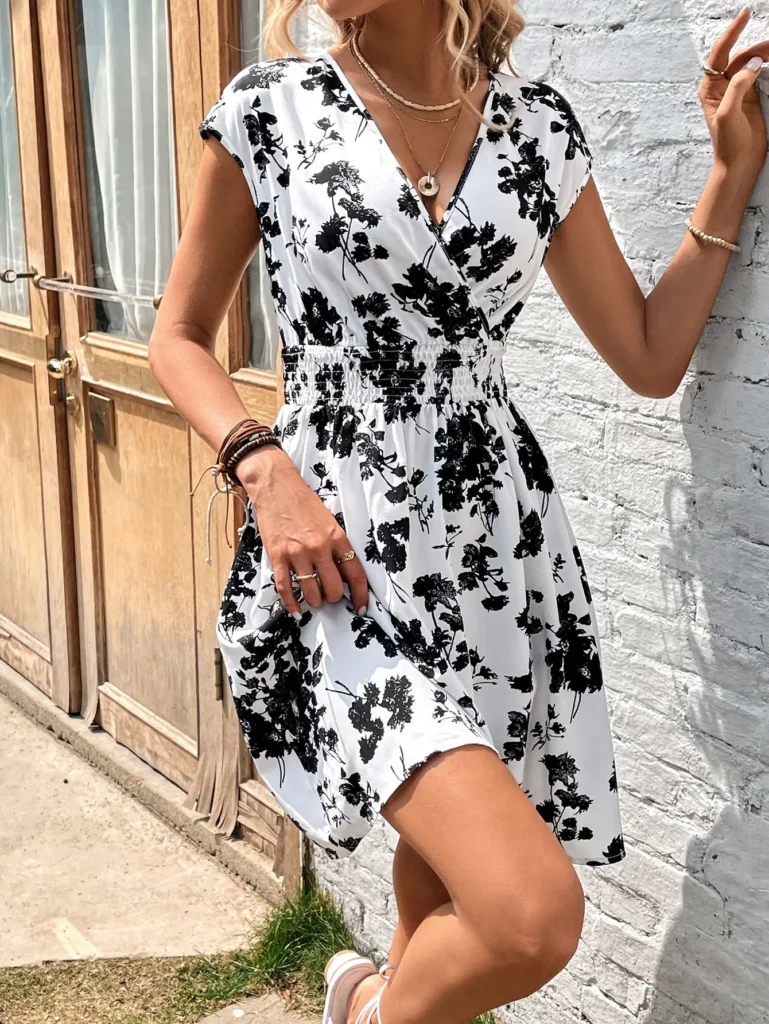 Summer Elegant Casual Knot Floral Print Women's Dress Chic V-Neck Sleeveless Gown for Ladies 3