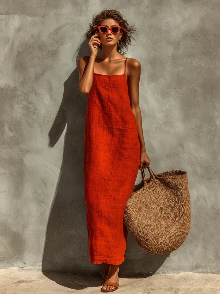 2026 Summer New Women Solid Color Spaghetti Strap Dress Loose Casual Comfortable Sundress 3