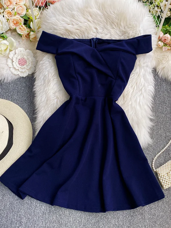 Summer Sexy One oulder A-Line Dr Slimming Pure Color High Waist ort Skirt Women's Faion Commute Korean Sle Folded 2