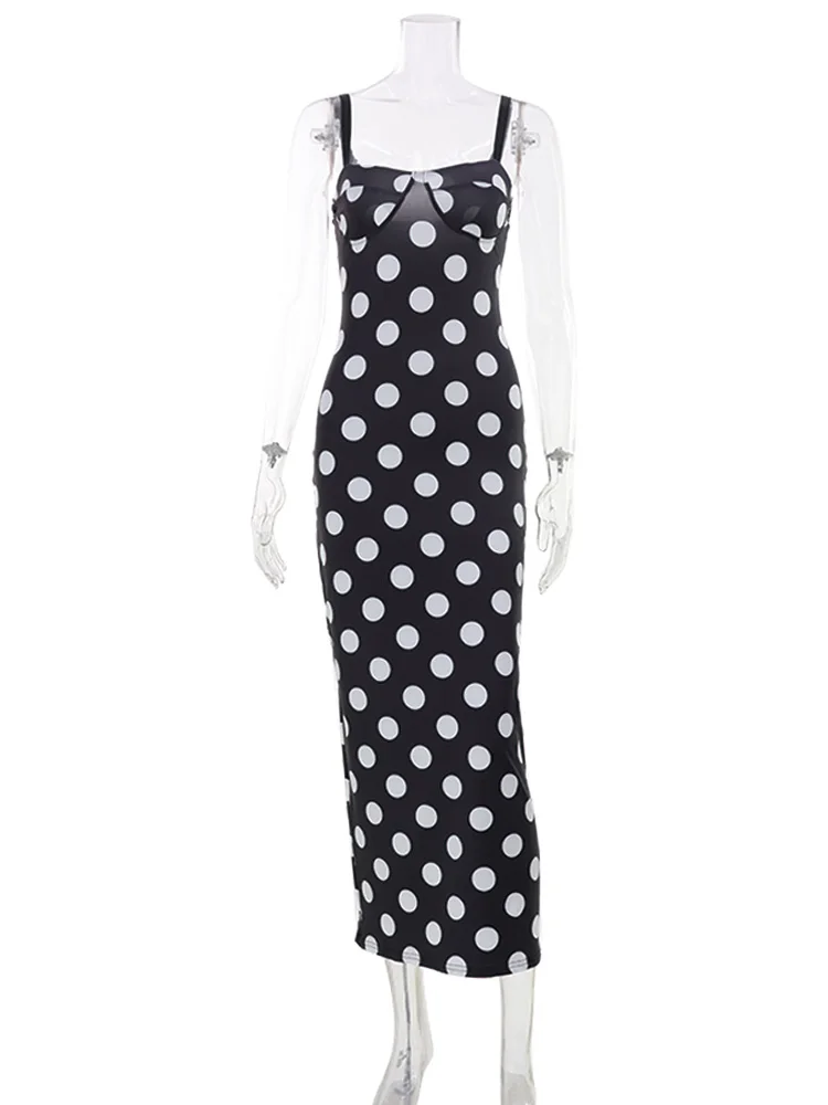 Dot Print Women Dresses Sexy Clubwears Camisoles Streetwears Fashion Casual Hip Wrap Holiday Vestidos Female Sheath Outfits 5
