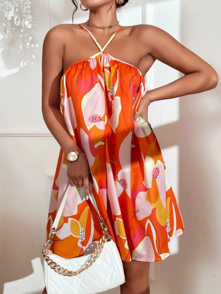 2025 Spring Summer New Cross-Border Sleeveless Strapless Mini Dress Full-Body Print Beach Vacation Style Women's Clothing 3