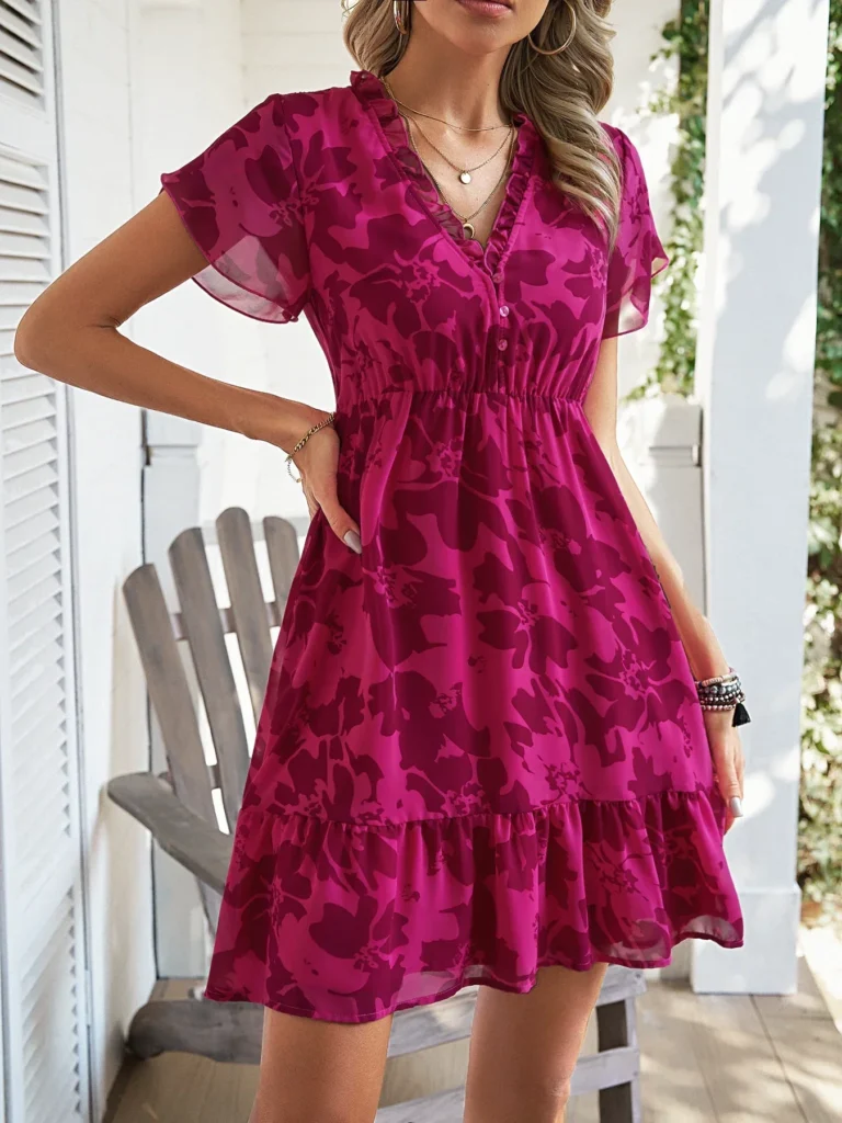 Dresses 2025 Spring/Summer New High End Light Luxury Style Short Sleeved V-Neck Mid Length Dress Slim Fit Leisure Beach Dress 3
