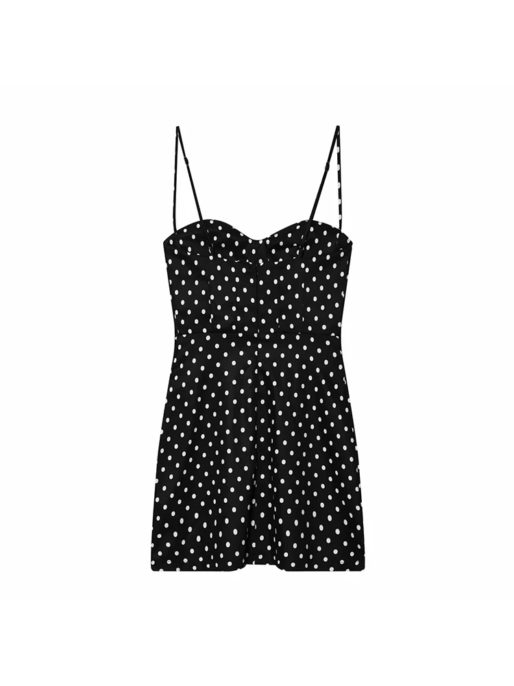 Women Retro Polka Dot Mini A-line Dress Women Elegant Stand Collar Puff Short Sleeve Short Dresses Lady Party Dress 3