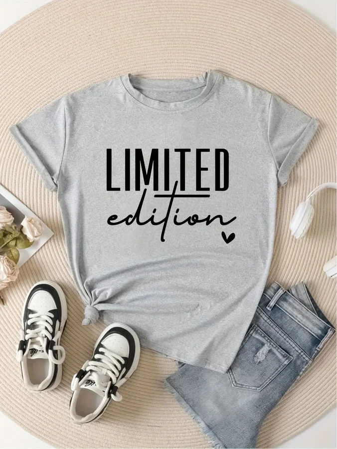 Women's Fashion T-Shirt Casual Limited Edition Graphic Tee Fashionable Letter Urban Style Print Women'S Round Neck T-Shirt 4