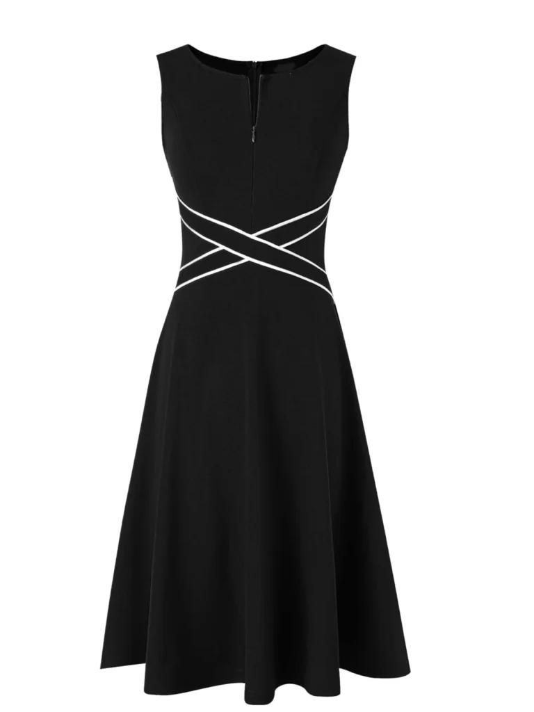 Womens Sleeveless Elegant Summer Work Office A-Line Vintage Front Zipper Business Casual Party Slim Fit And Flare Swing Dress 3