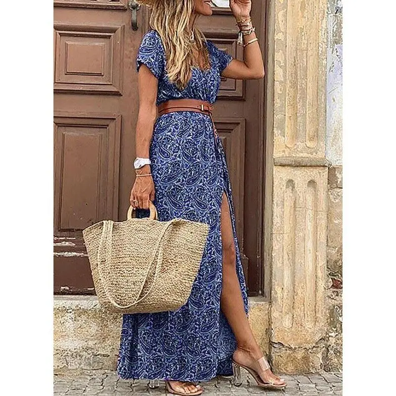 Elegant Floral Pleated H shaped Midi Dress Female V Neck Puff Sleeve Waist Ruched Button Dresses Women Summer Dress Robe 4