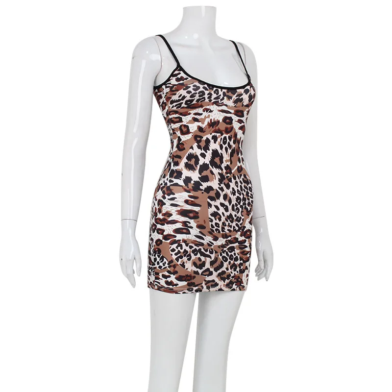 Fashion Sexy Summer Leopard Printed Women Dresses Backless Streetwear Regular Casual Camisole Strapless Skinny Vestidos Robes 6
