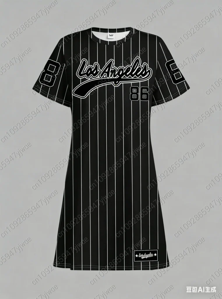 2026 Summer Women T-Shirt Dress Loose Casual NO.86 LOS ANGELES Printed O-Neck Lady Short Sleeve Pullover Dresses Women Clothing 4
