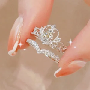 2PCS Crystal Crown Adjustable Ring Irregular Geometry Vintage Rings Set for Women Girls New Fashion Jewelry