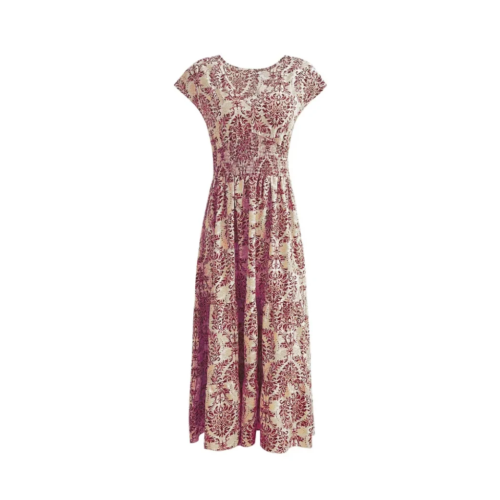 2026 Vintage Printed Dress Fashionable and Elegant V-Neck Short-Sleeved Jumpsuit Long Skirt Women's Clothing 6