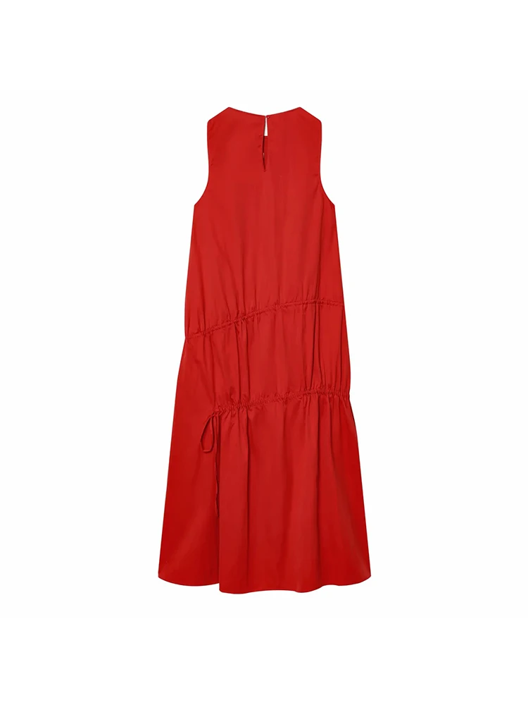 Women New Summer Sleeveless O-neck Long Dress Women's French Style Loose Vintage Bow Midi Dress Female Beach Dress Vestido 4