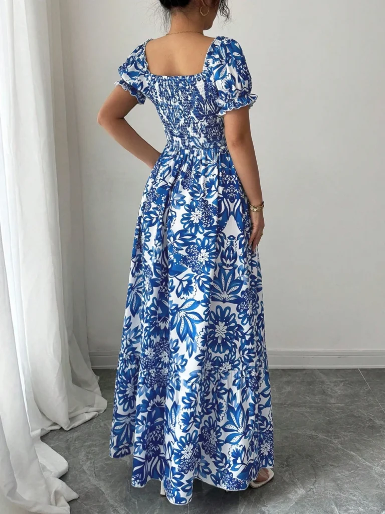 Women's Casual Dresses Puff Sleeve Floral Print Tie Front Dress  Boho Dress Vacation Beach Picnic Date Party Summer Dress 2