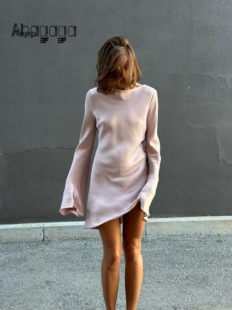 Ahagaga Fashion Women Dresses Solid Casual O-Neck Regular Long Full Sleeves Sheath Bodycon Basic Slim Fit Female Vestidos Robes 1