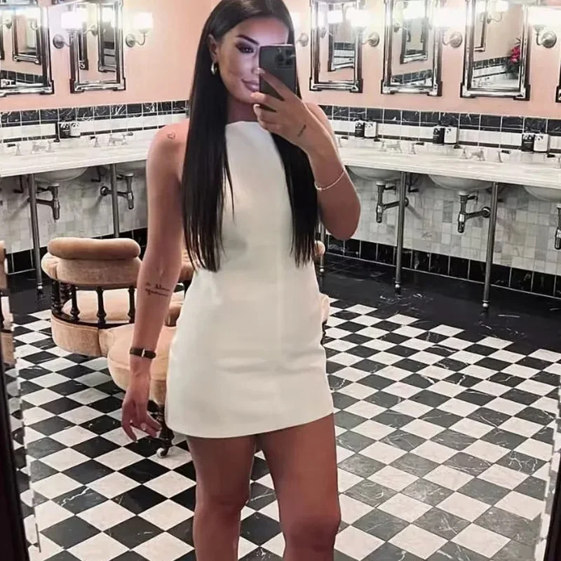 HXAO New White Black Dress Women Off Shoulder Halter Short Dresses Summer Elegant Party Dresses Bodycon Red Blue Mini Dress 4
