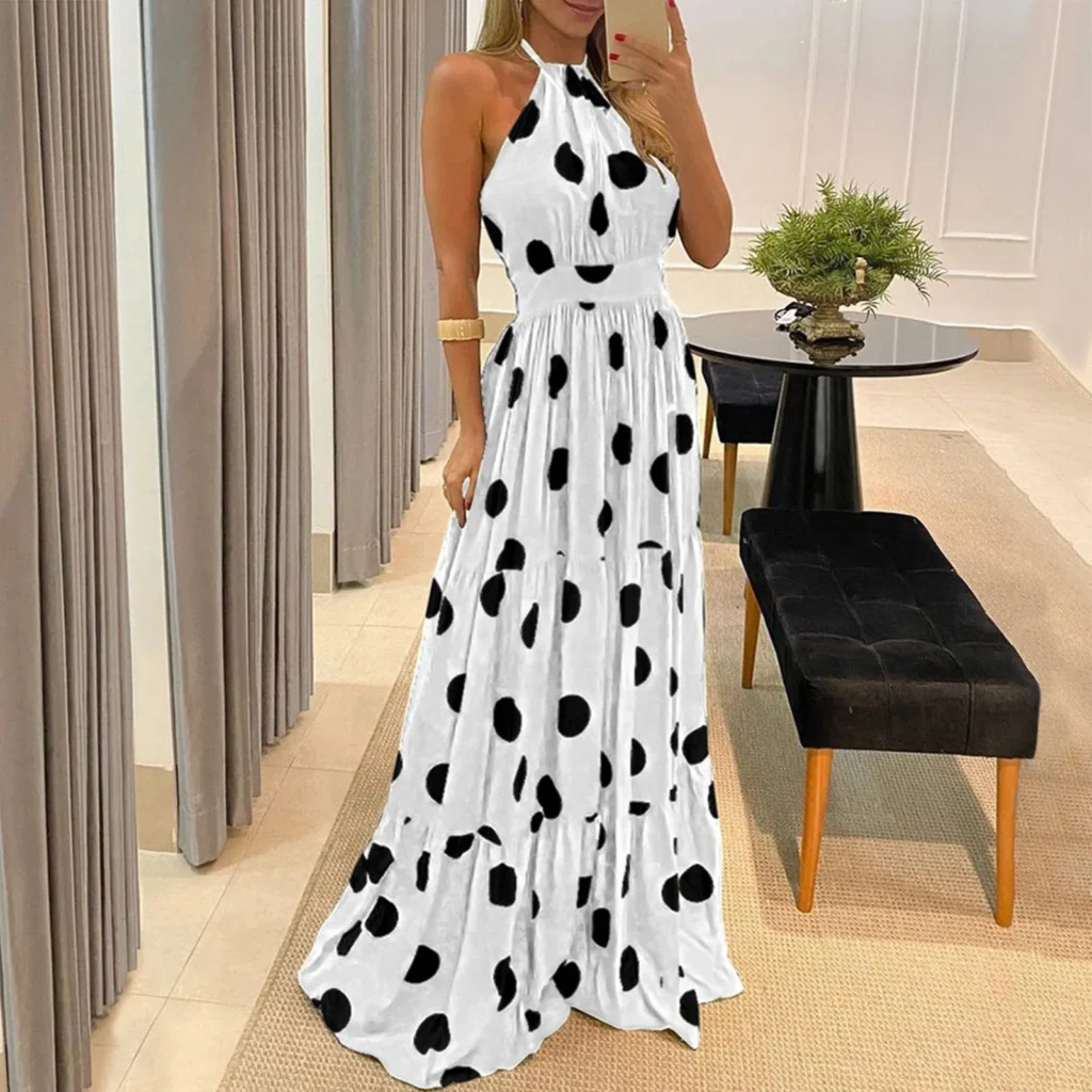 Boho Style Long Dress Beach Holiday Halter Maxi Print Slip Dress Summer Women's Dress 6