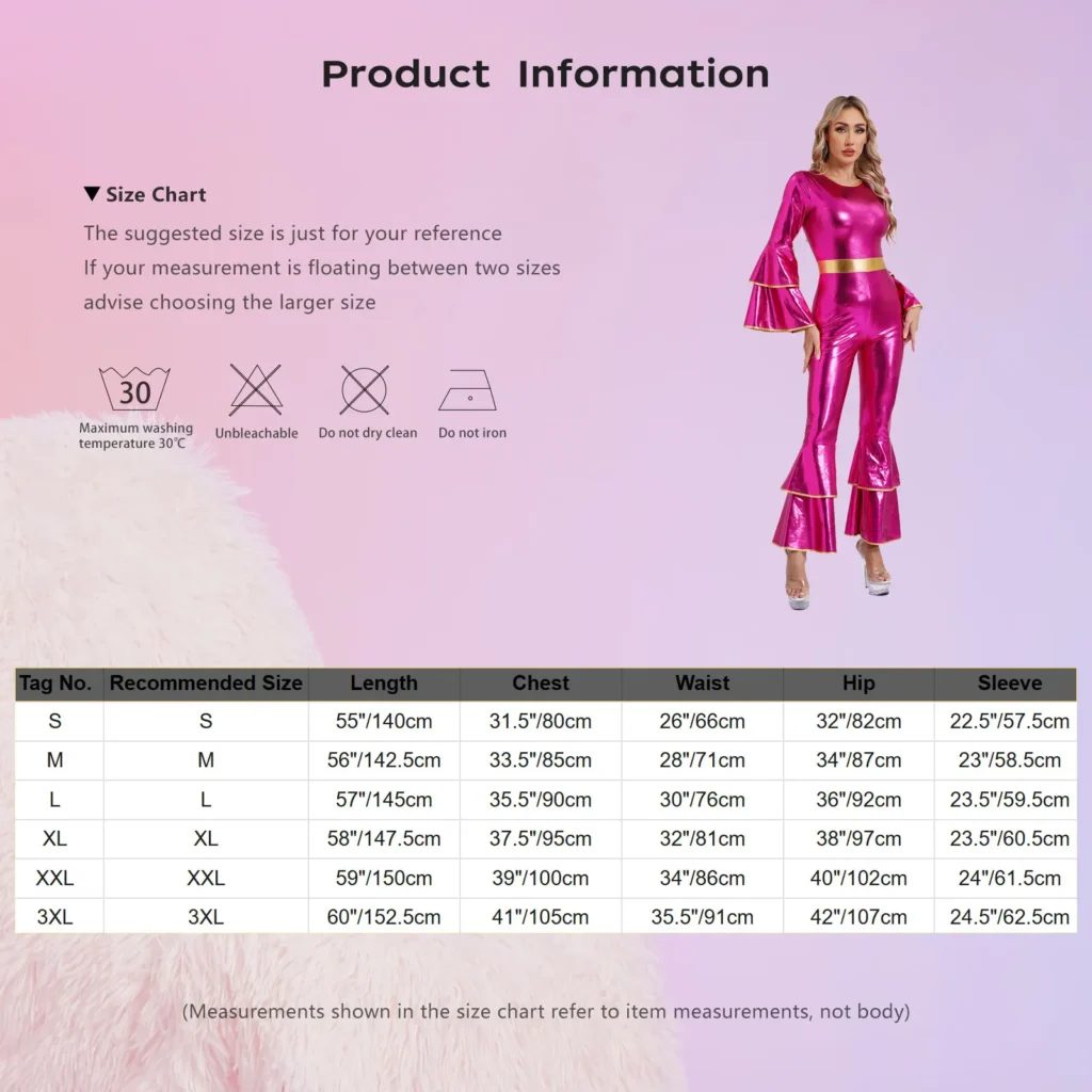 Womens 70S Disco Vintage Jumpsuit Metallic Shiny Flare Sleeve Bodysuit Hippie Bell Bottom Jazz Dance Carnival Rave Party Costume 6