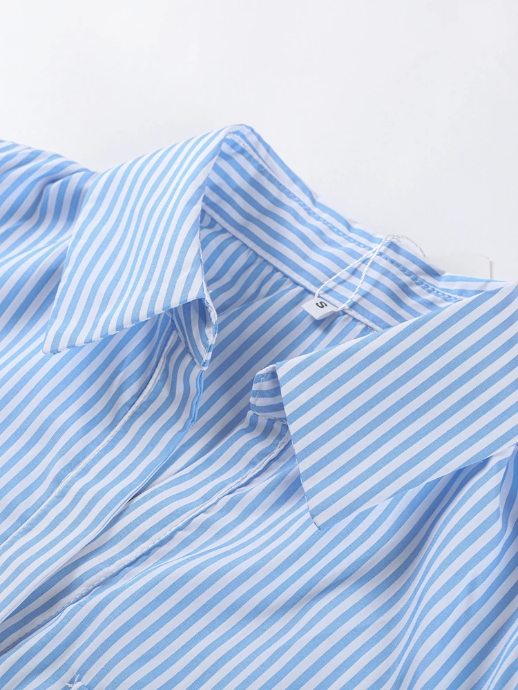 Elegant Women's Striped Long Dress Summer Lace Up Turn-Down Collar Single-breasted Blue A-line Dresses 2026 Lady Holiday Robes 5
