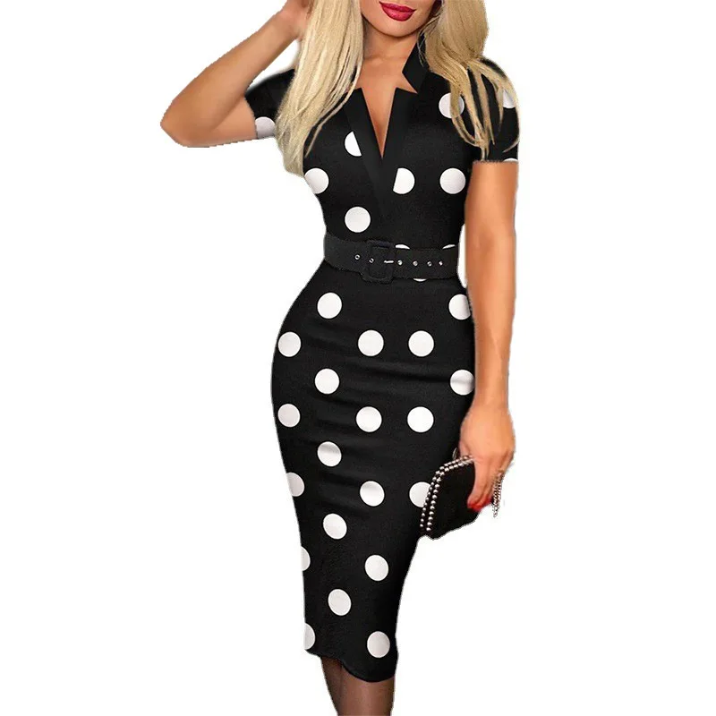 Elegant Print V Neck Dress with Belted Short Sleeve for Women Spring Summer Casual Chic Women's Clothing 6