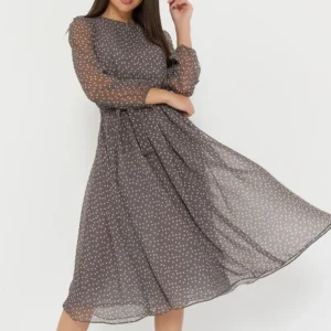 2026 Vintage Fashion Long Sleeve O-neck Chiffon Women Dress Autumn Polka Dot Print Elegant Dresses Spring Casual Evening Dress