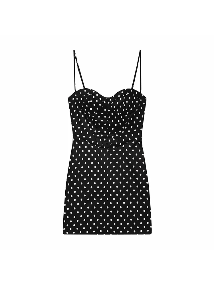 Women Retro Polka Dot Mini A-line Dress Women Elegant Stand Collar Puff Short Sleeve Short Dresses Lady Party Dress 2
