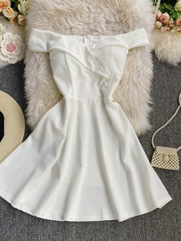 Summer Sexy One oulder A-Line Dr Slimming Pure Color High Waist ort Skirt Women's Faion Commute Korean Sle Folded 3