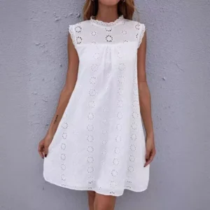 2025 Summer Sleeveless Women Dress Fashion Beach Hollow Out White Dresses Lace Short Dress