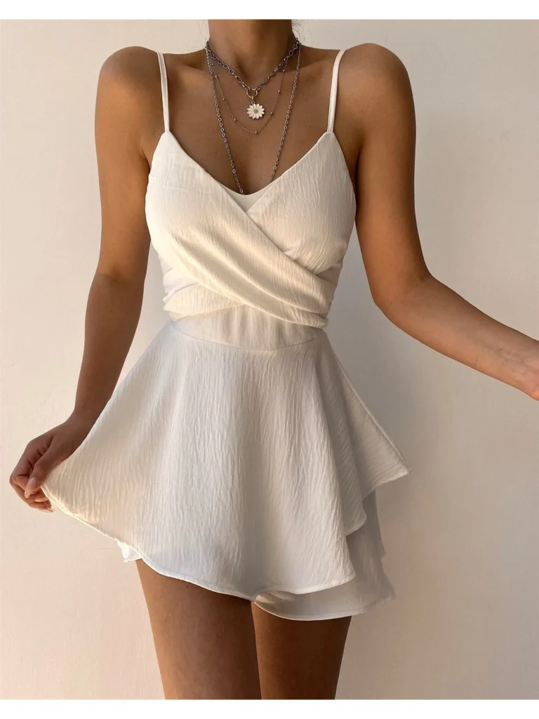 Slim Suspender Strap Sexy Dresses Y2k Solid Ruffles Rompers Summer Casual Threaded Slip Playsuits Female Elegant Clothes 3